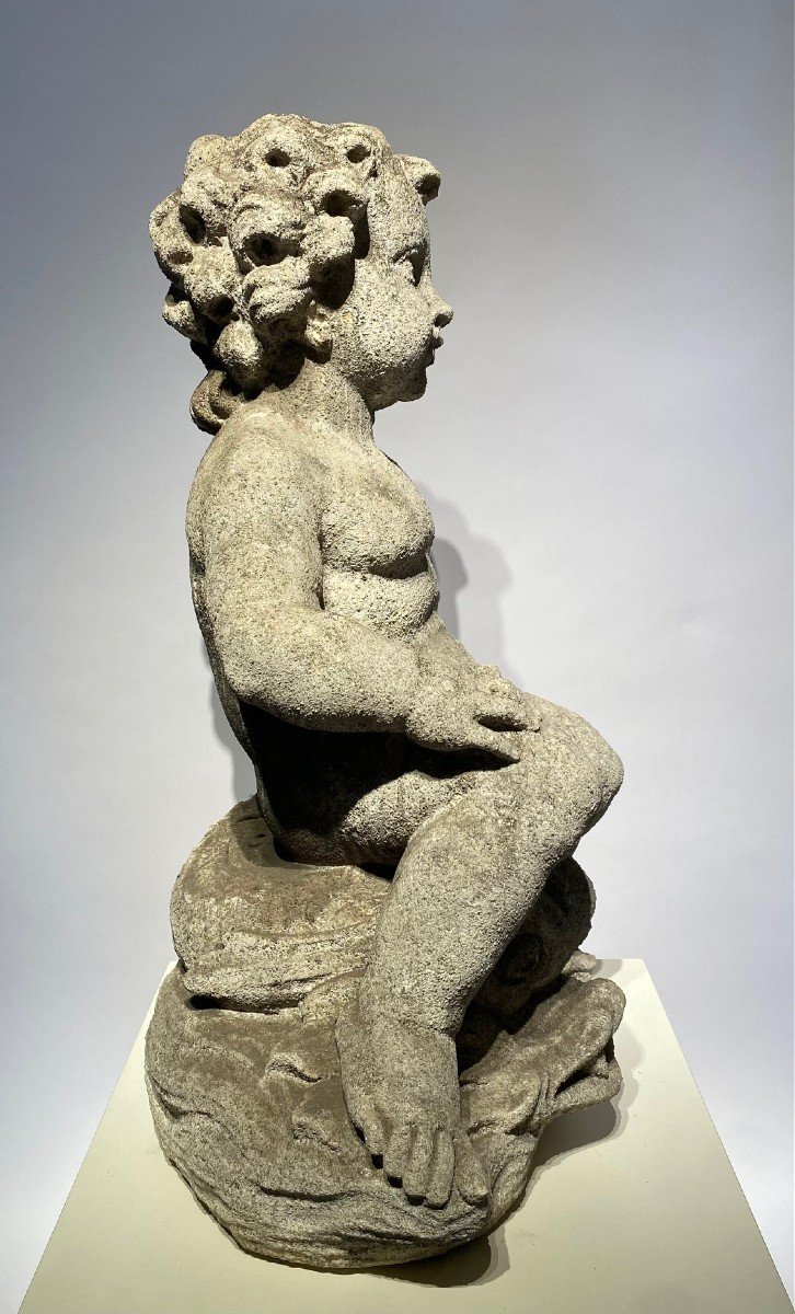 A Beautiful Late 19th Century Carved Sandstone Putto/fountain.-photo-8