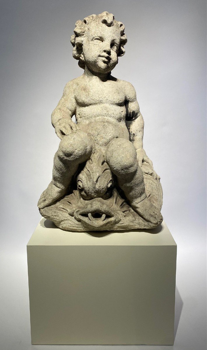 A Beautiful Late 19th Century Carved Sandstone Putto/fountain.