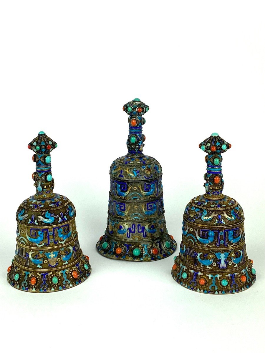 3 Boxes In Enameled And Gilded Sterling Silver Chinese Work.-photo-2