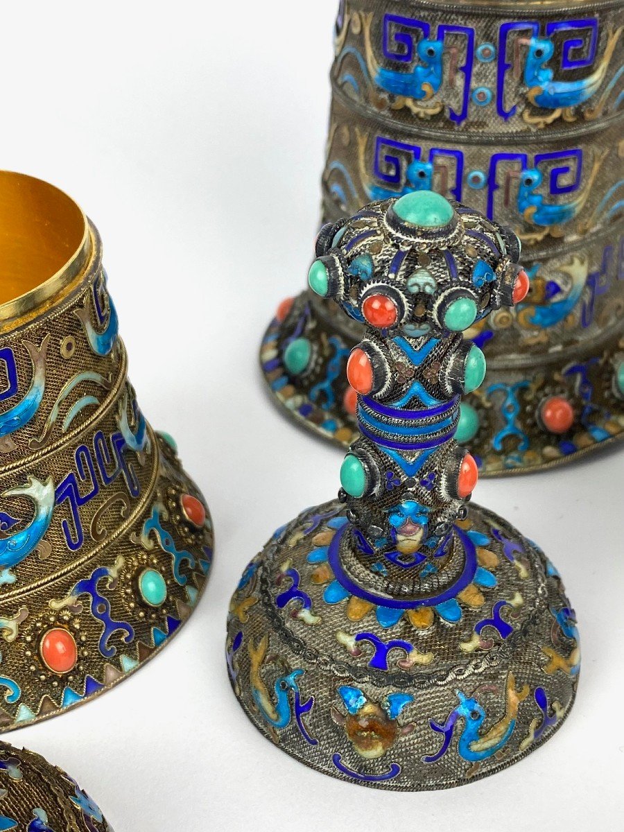 3 Boxes In Enameled And Gilded Sterling Silver Chinese Work.-photo-3