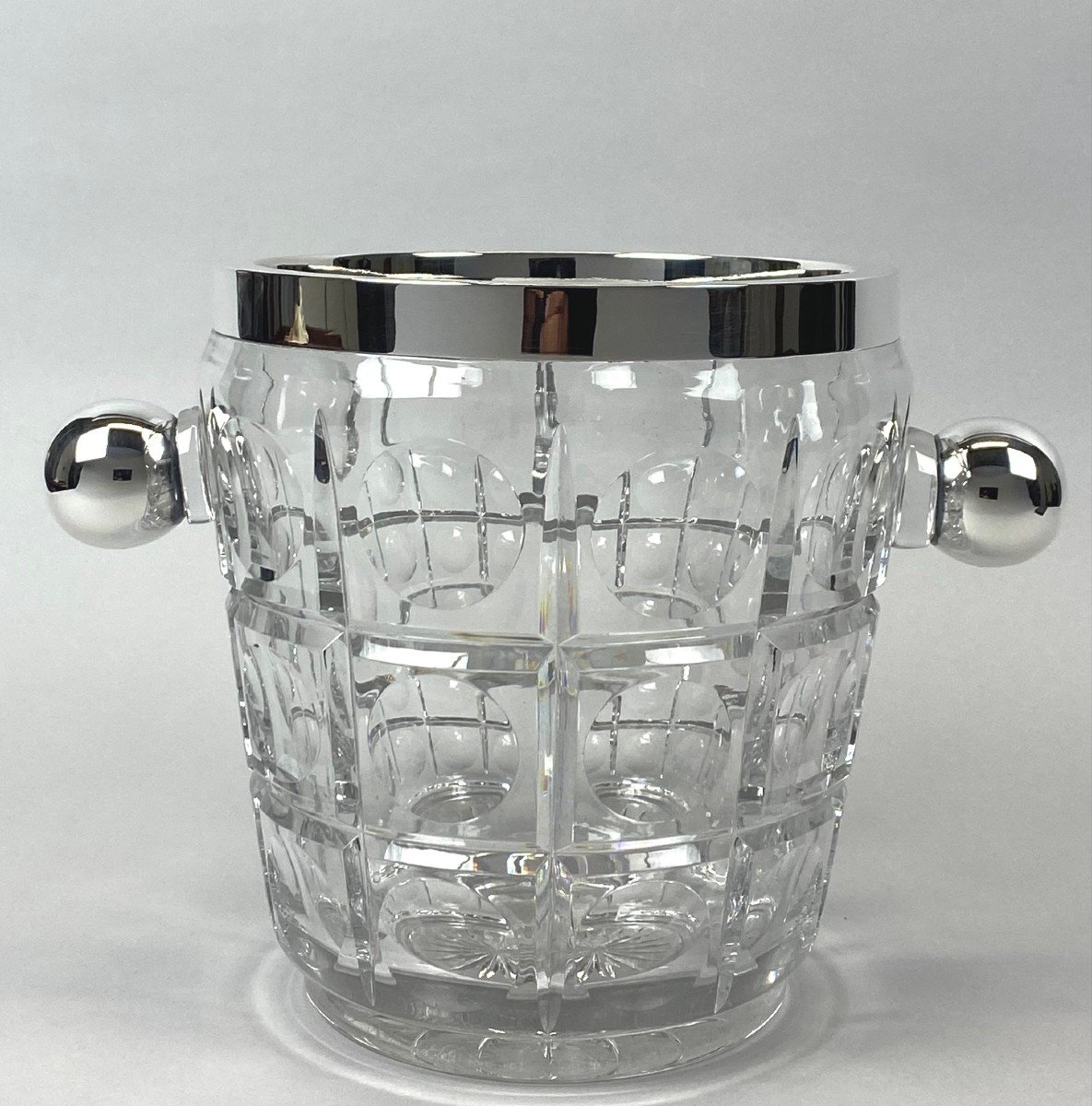 Seau à Champagne En Cristal Et Argent, Art Deco