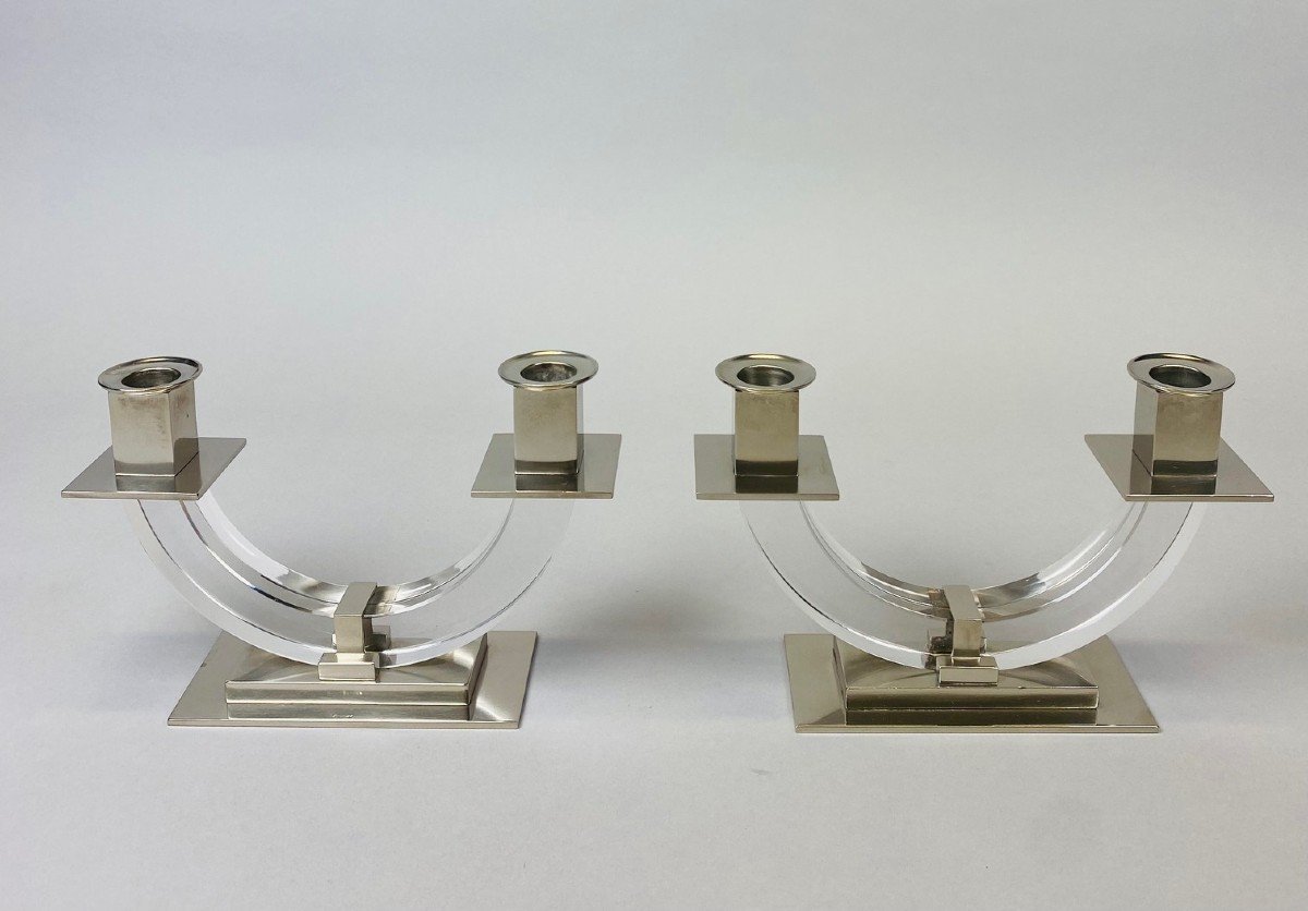 Pair Of Modernist Candelabras Attributed To Jacques Adnet-photo-2