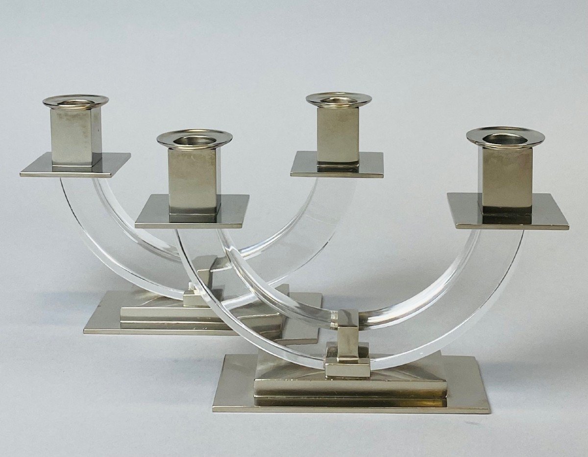 Pair Of Modernist Candelabras Attributed To Jacques Adnet-photo-4