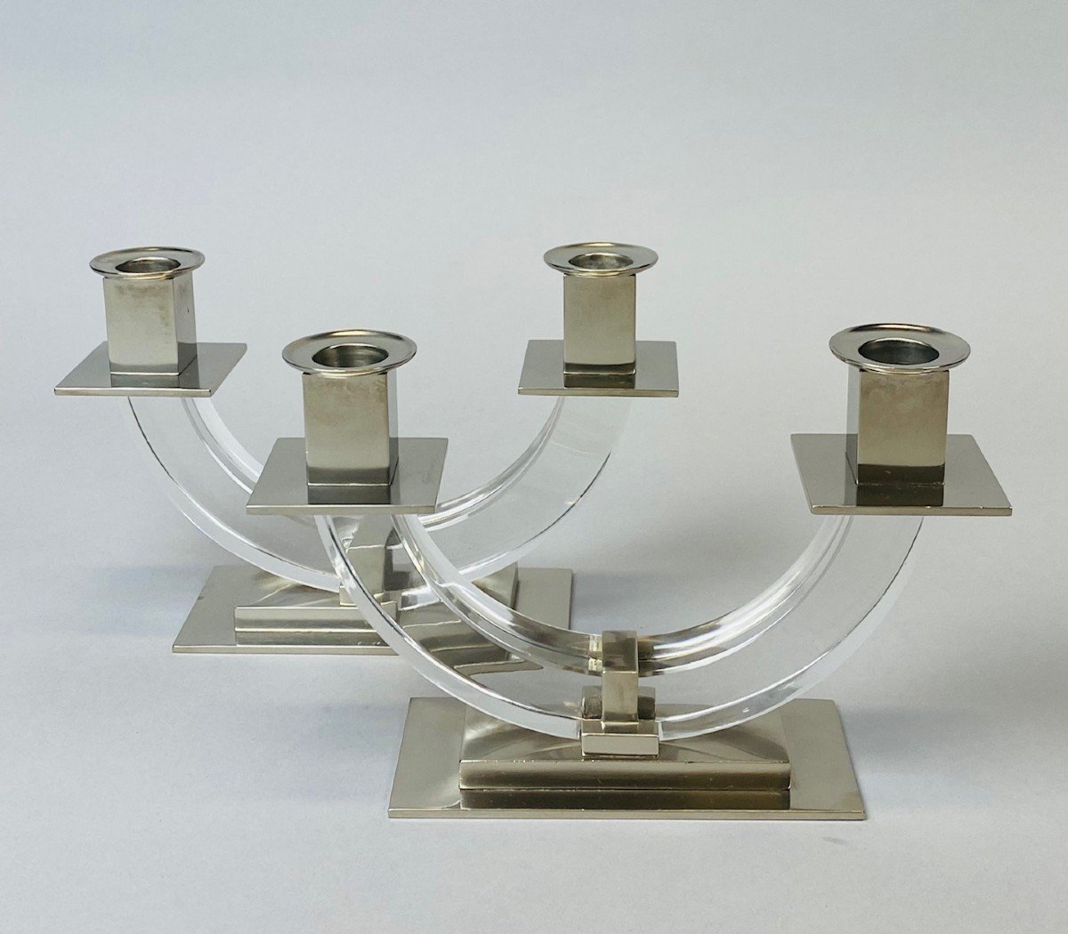 Pair Of Modernist Candelabras Attributed To Jacques Adnet-photo-1