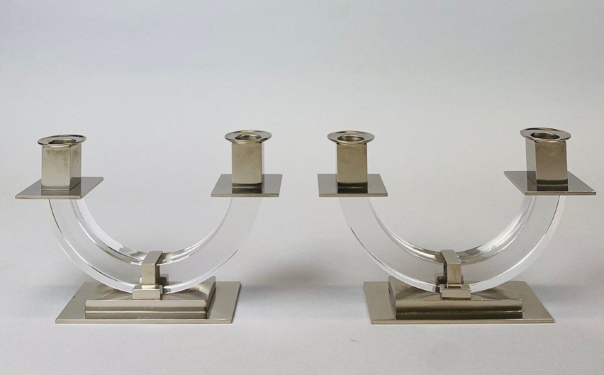 Pair Of Modernist Candelabras Attributed To Jacques Adnet