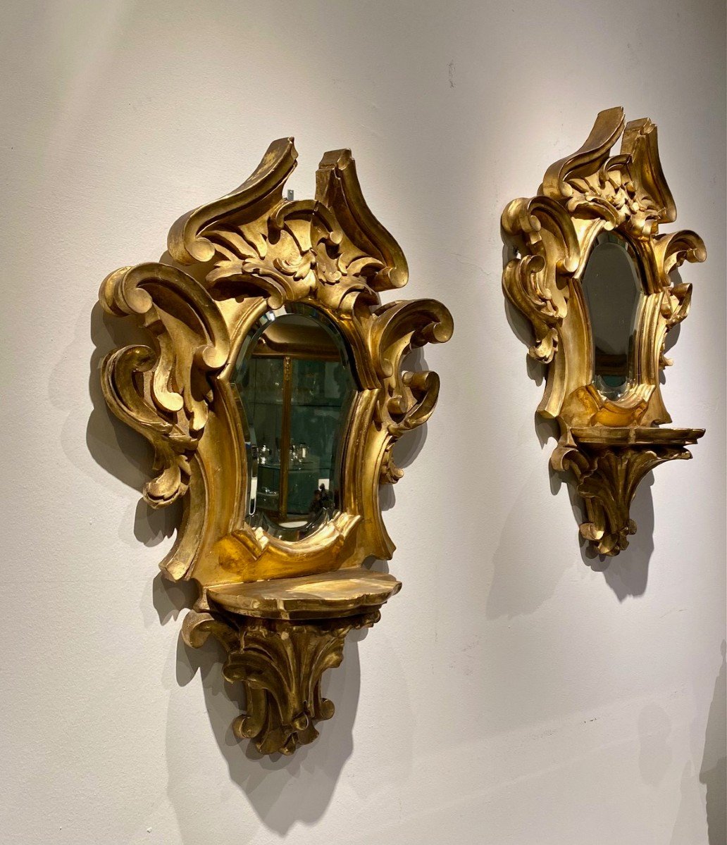 Pair Of Gilded Wood Mirrors, 19th Century-photo-2