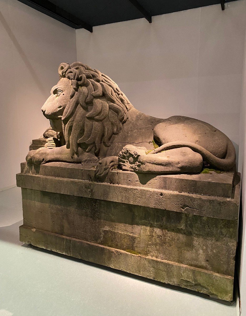 Paire Exceptionnelle De Lions Monumentaux Du 19ème Siècle (pierre Bleue), Belgique Vers 1840. -photo-5