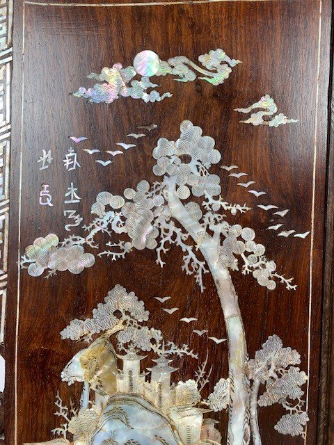 Important Large Chinese Hardwood Screen With Mother Of Pearl Inlay. H171cm-photo-2