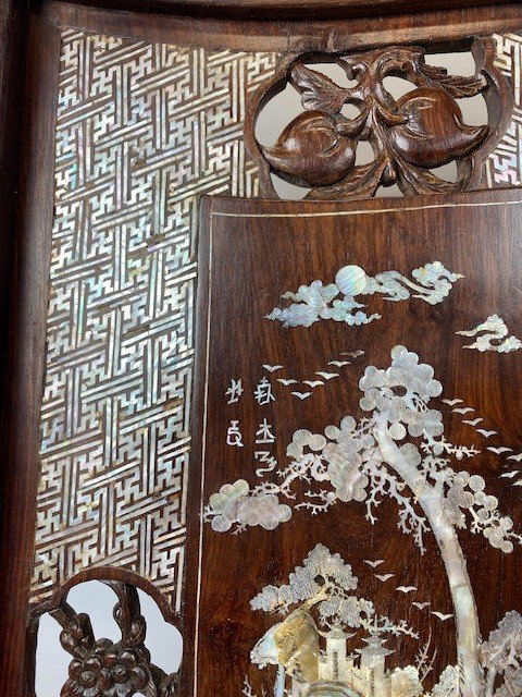 Important Large Chinese Hardwood Screen With Mother Of Pearl Inlay. H171cm-photo-3