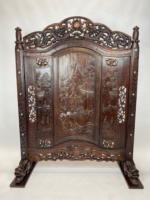 Important Large Chinese Hardwood Screen With Mother Of Pearl Inlay. H171cm-photo-5