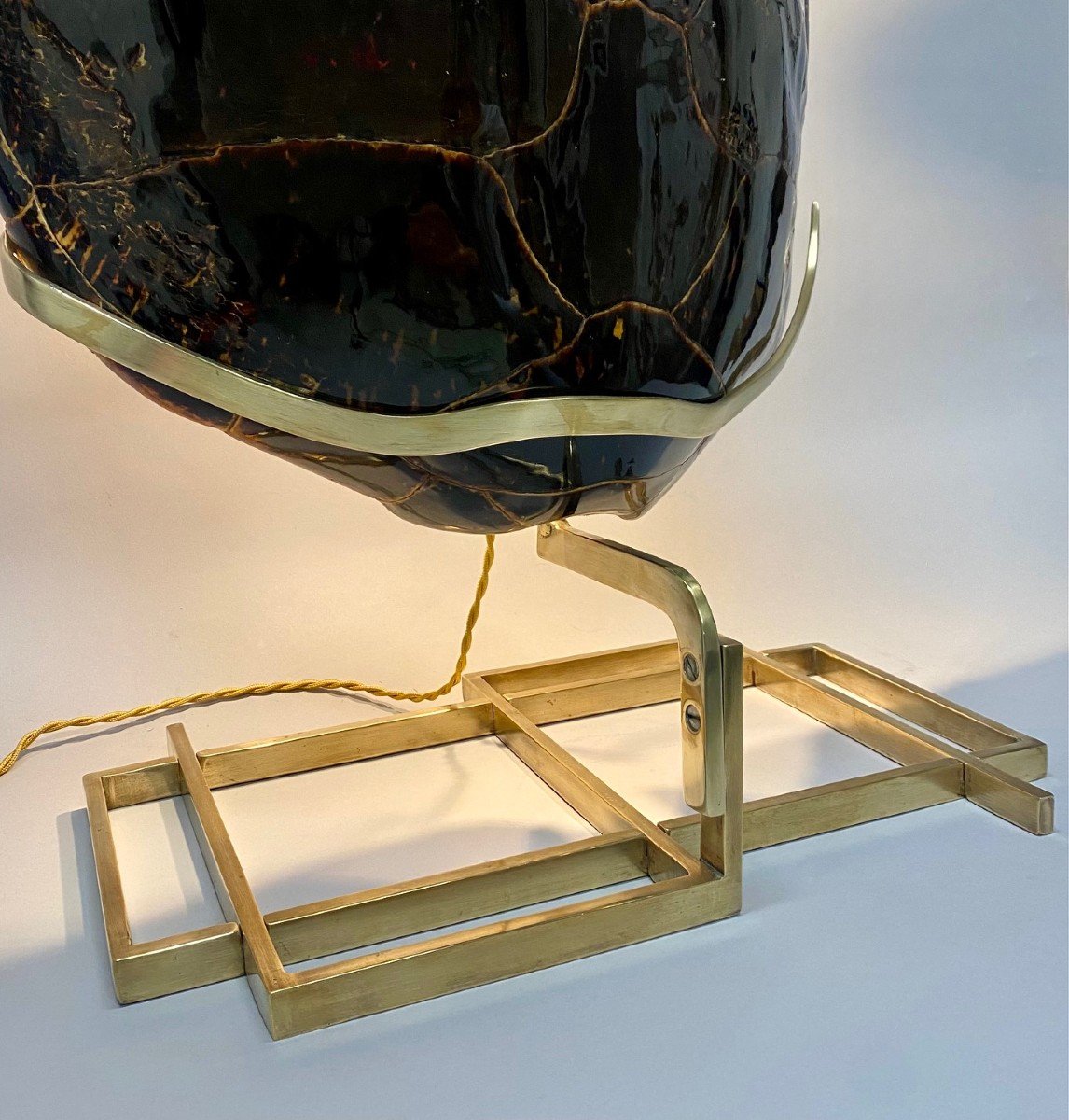 A Large Vintage Brass And Tortoiseshell Table Lamp, 1970s.-photo-2