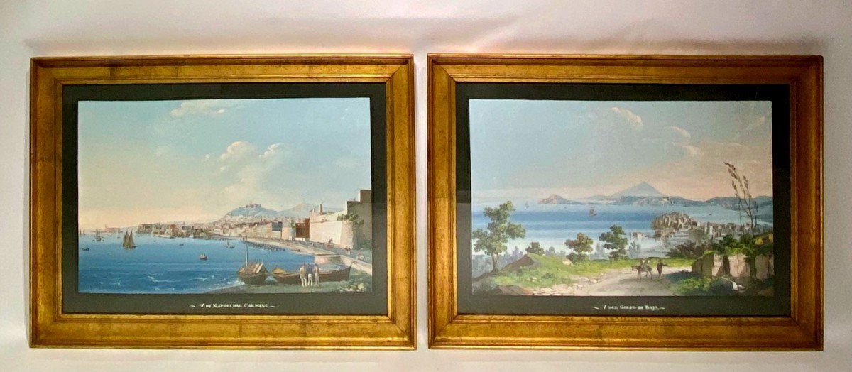 Pair Of Drawings/large Neapolitan Gouaches, Scoppa Giuseppe (1856-1940) 19th