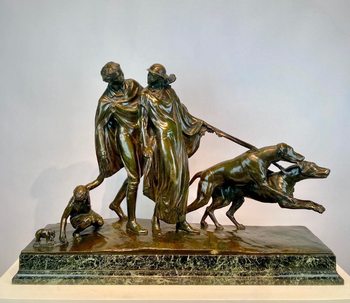 "la Promenade" Par Fernand Gysen (1879-1943), Sculpture En Bronze,  Art Deco.-photo-2