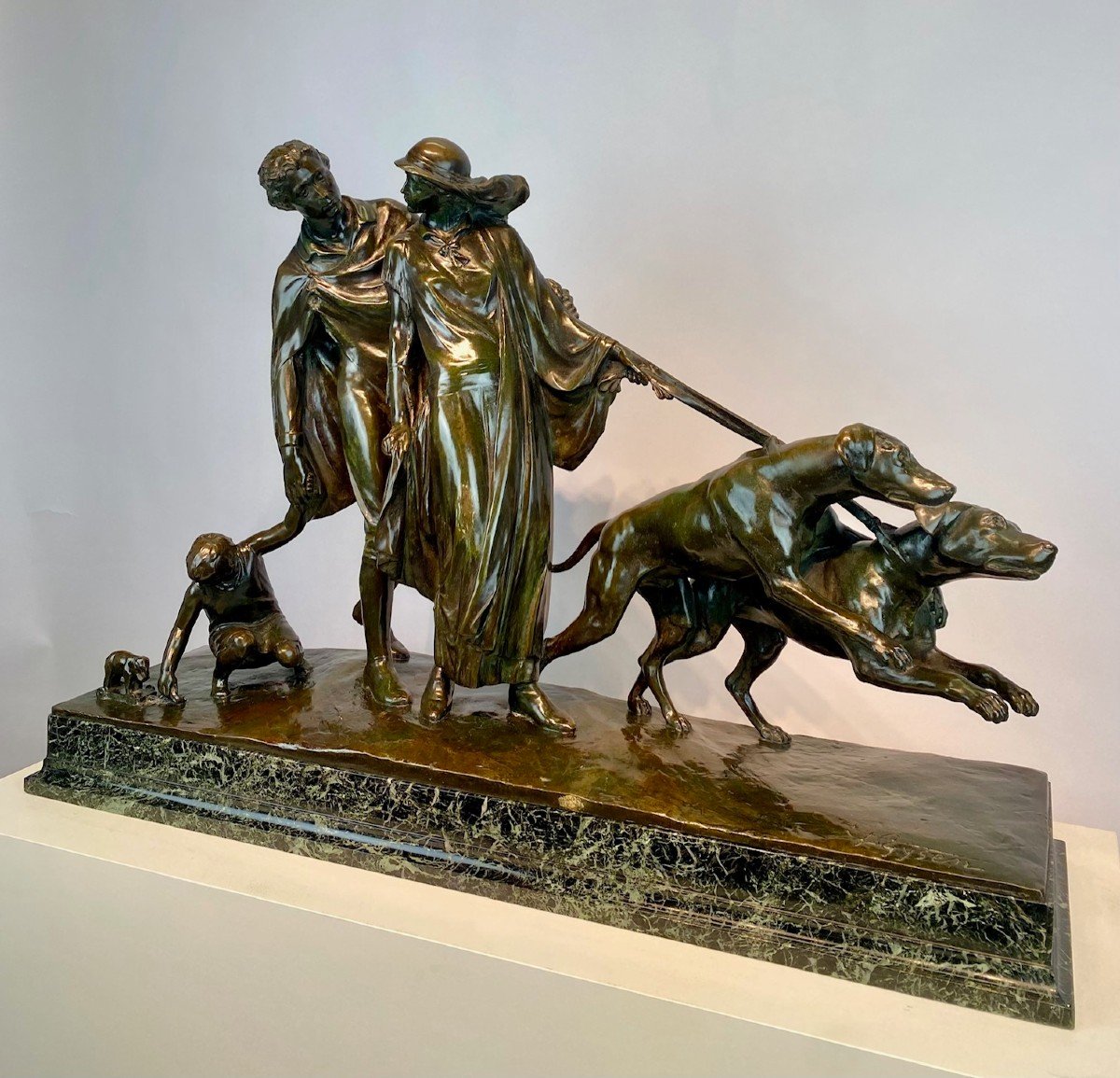 "la Promenade" Par Fernand Gysen (1879-1943), Sculpture En Bronze,  Art Deco.-photo-3