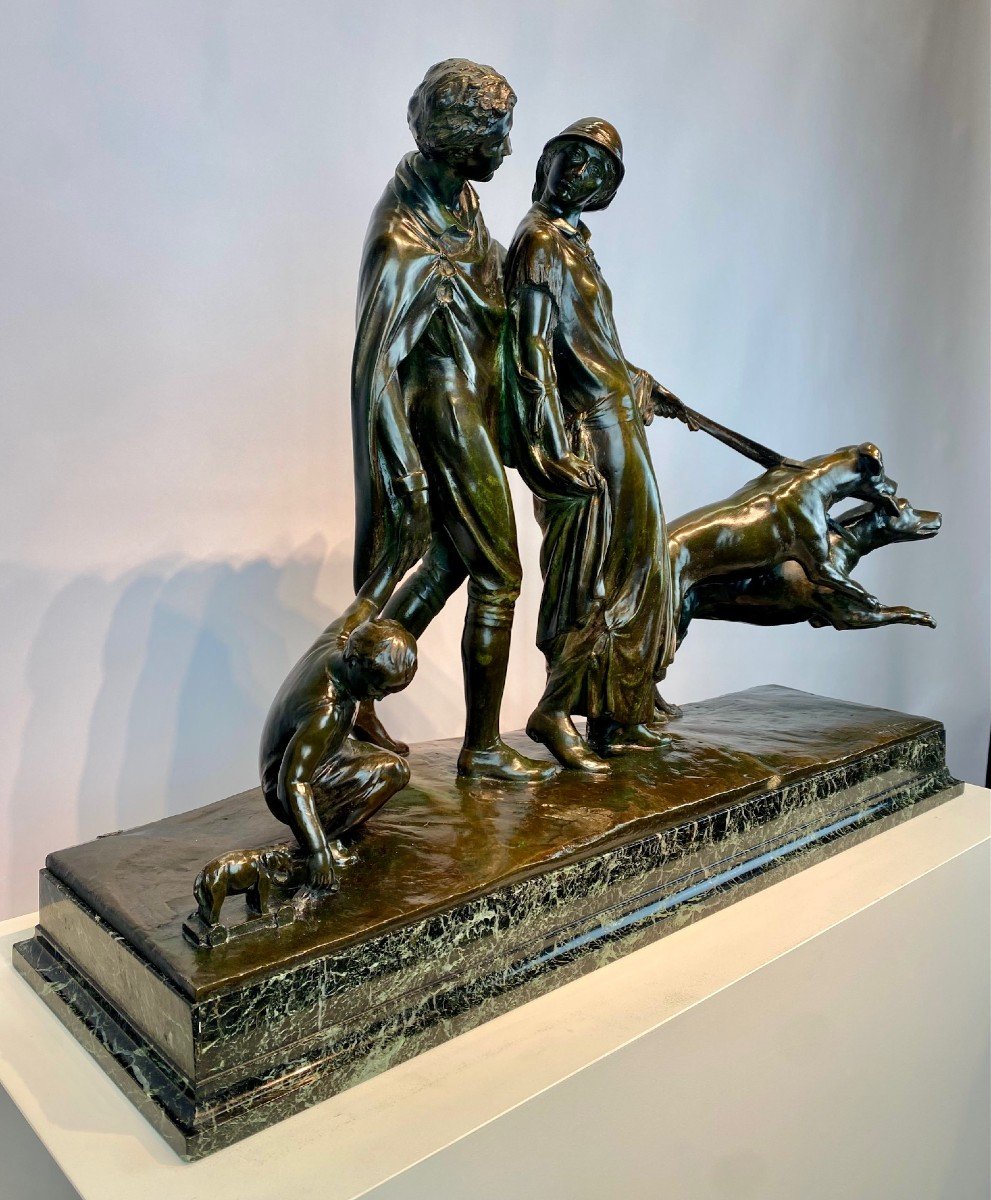 "la Promenade" Par Fernand Gysen (1879-1943), Sculpture En Bronze,  Art Deco.-photo-4