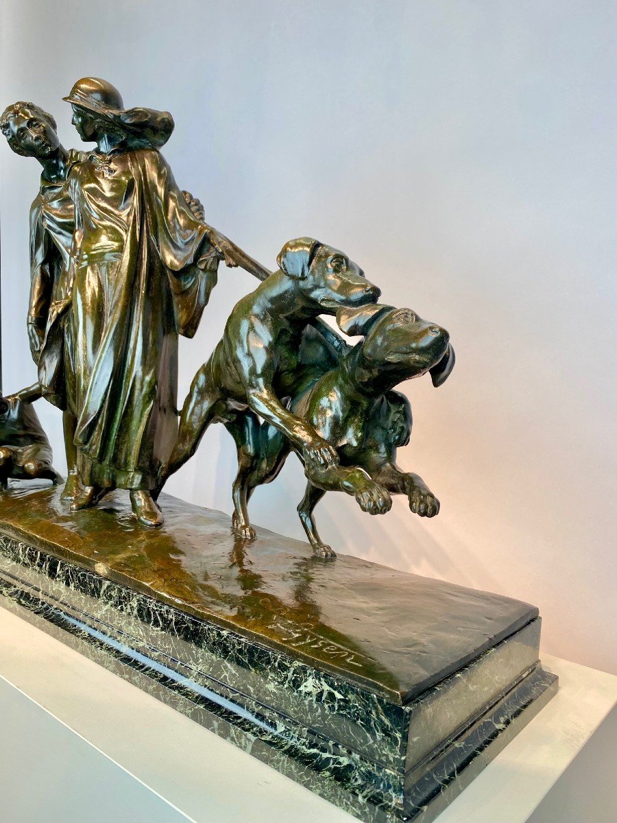 "la Promenade" Par Fernand Gysen (1879-1943), Sculpture En Bronze,  Art Deco.-photo-1