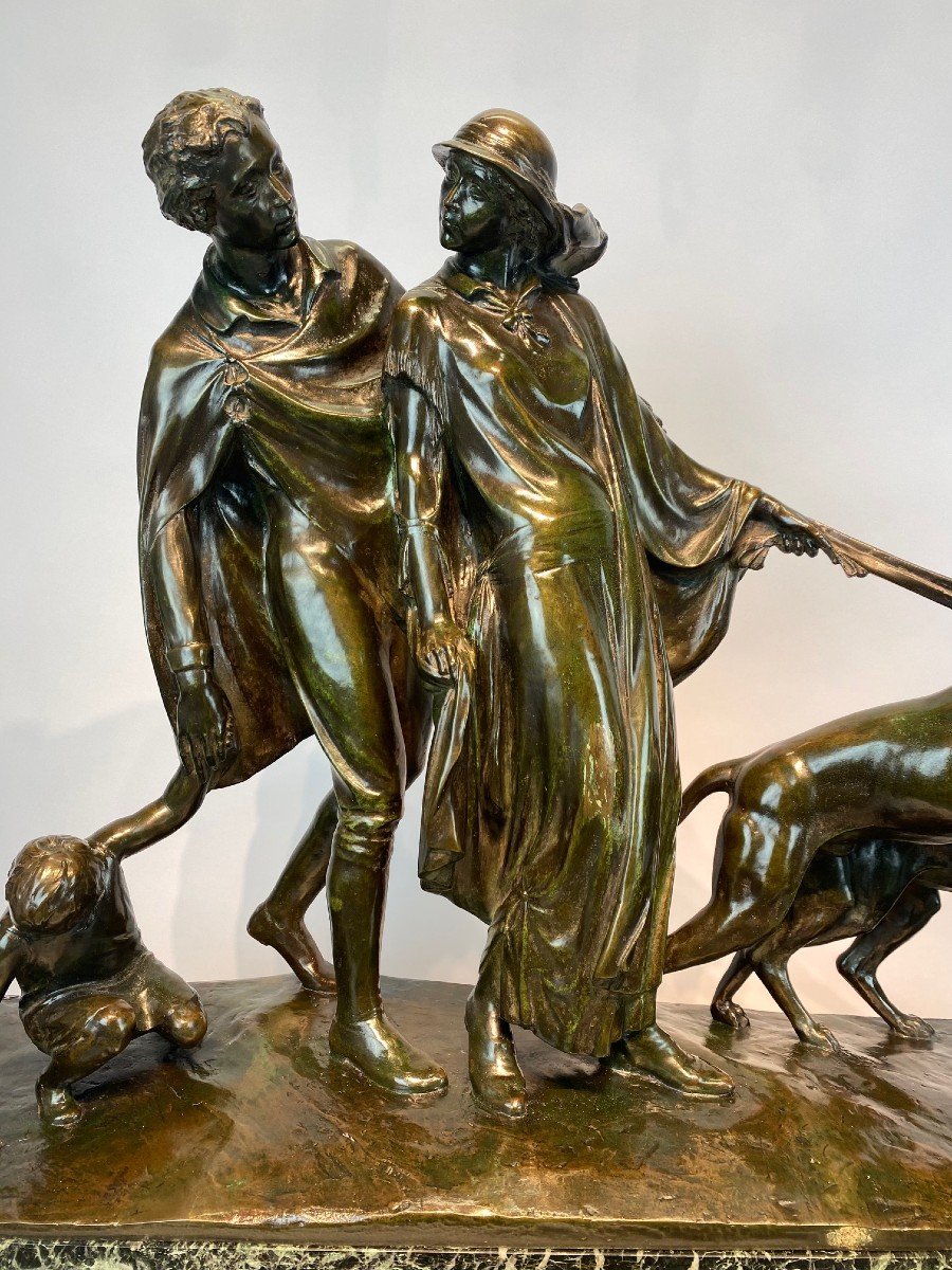 "la Promenade" Par Fernand Gysen (1879-1943), Sculpture En Bronze,  Art Deco.-photo-3