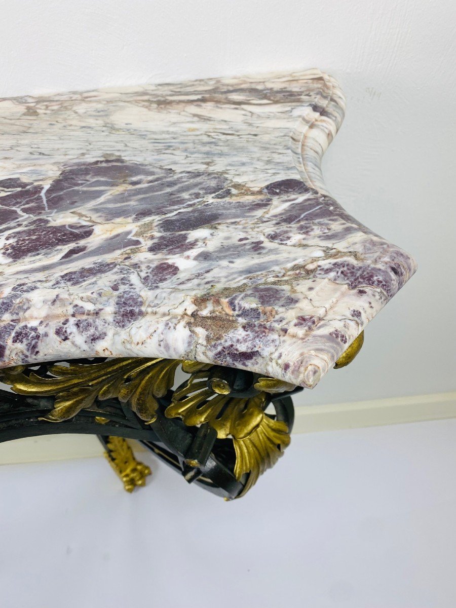 Console En Fer Forgé De Style Louis XV De La Fin Du 19ème Siècle, Violet Breche Marble-photo-6