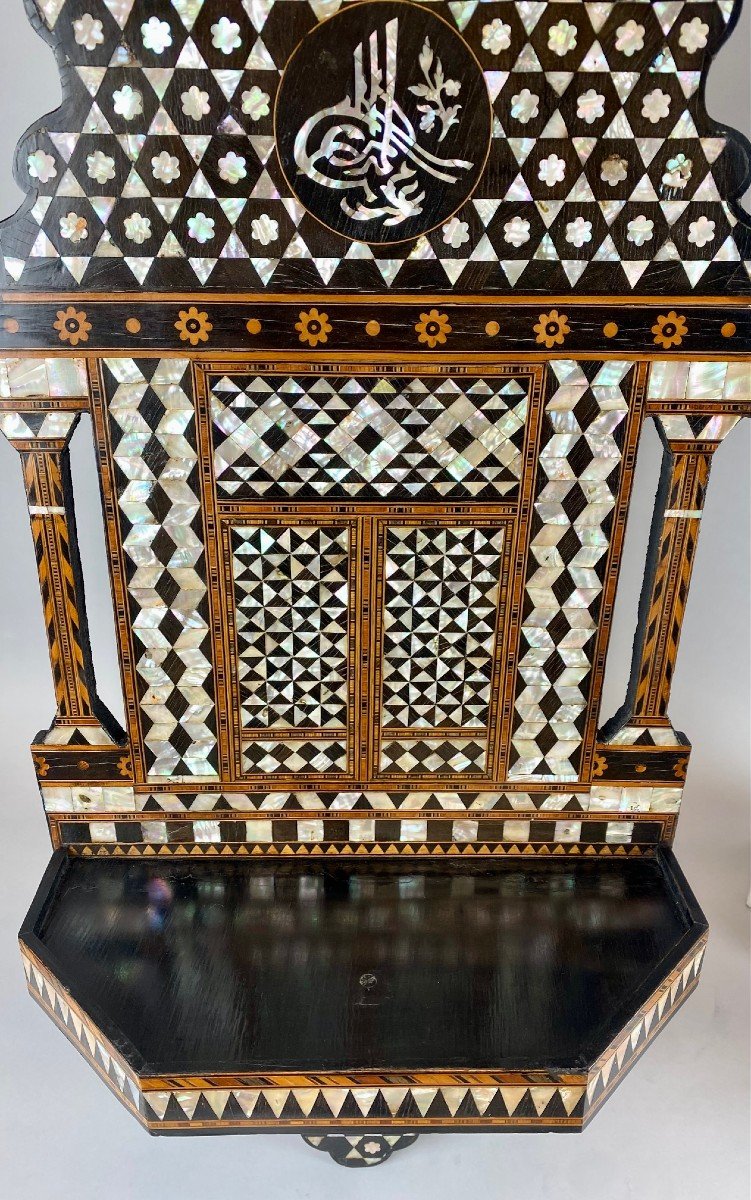 Pair Of 19th Century Ottoman Wood And Mother Of Pearl Marquetry Wall Shelves-photo-4