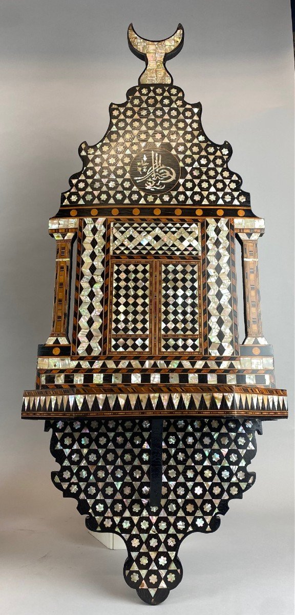 Pair Of 19th Century Ottoman Wood And Mother Of Pearl Marquetry Wall Shelves-photo-7