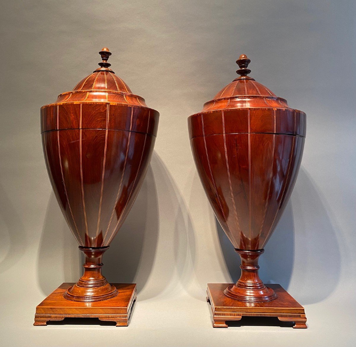 A Large Matched Pair Of English Mahogany Urns -photo-3