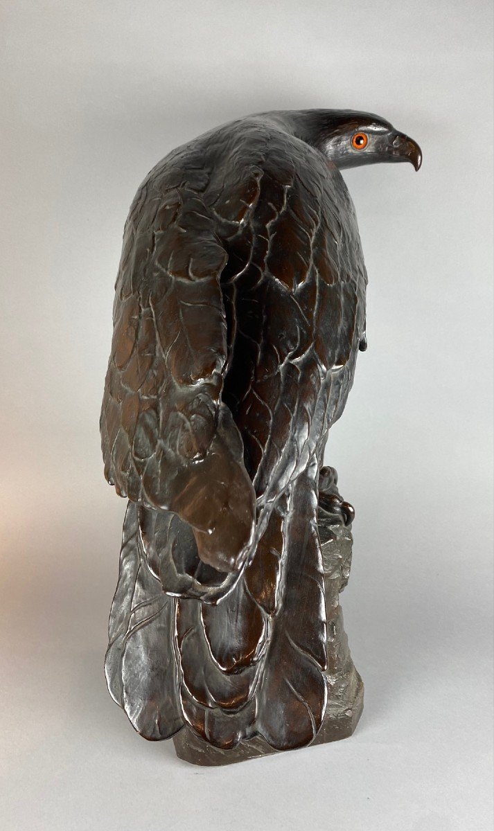 Une Sculpture  d'Un Aigle  En Terre Cuite, Grandeur Nature. H74cm-photo-2