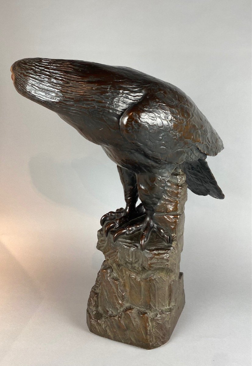 Une Sculpture  d'Un Aigle  En Terre Cuite, Grandeur Nature. H74cm-photo-5