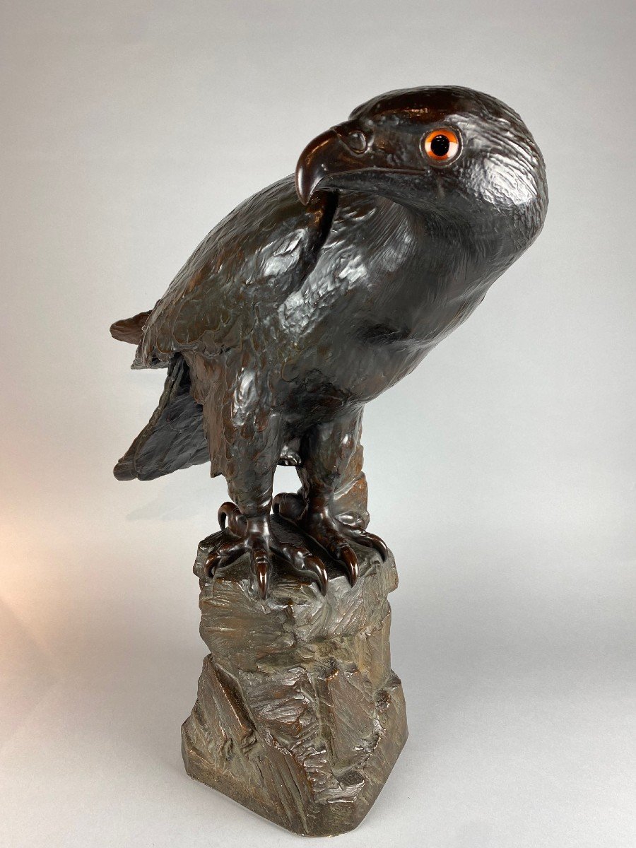 Une Sculpture  d'Un Aigle  En Terre Cuite, Grandeur Nature. H74cm-photo-8