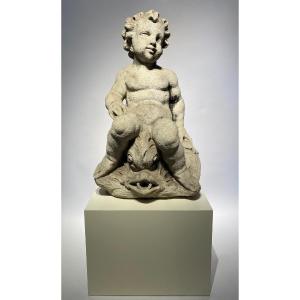 A Beautiful Late 19th Century Carved Sandstone Putto/fountain.