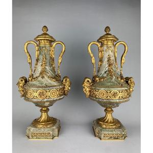 Pair Of Marble And Bronze Urns