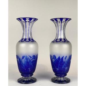 Pair Of Bohemian Crystal Overlay Vases. 