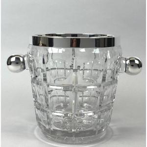 Seau à Champagne En Cristal Et Argent, Art Deco