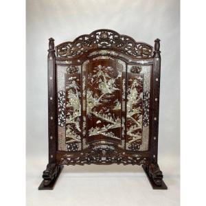 Important Large Chinese Hardwood Screen With Mother Of Pearl Inlay. H171cm