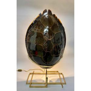 A Large Vintage Brass And Tortoiseshell Table Lamp, 1970s.