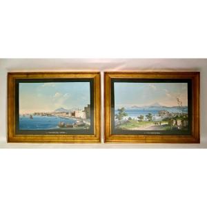 Pair Of Drawings/large Neapolitan Gouaches, Scoppa Giuseppe (1856-1940) 19th