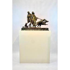 "la Promenade" Par Fernand Gysen (1879-1943), Sculpture En Bronze,  Art Deco.