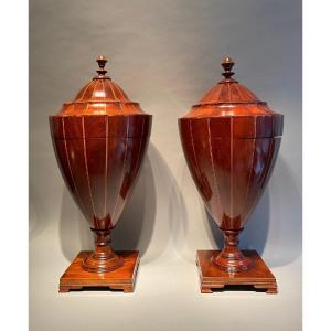 A Large Matched Pair Of English Mahogany Urns 