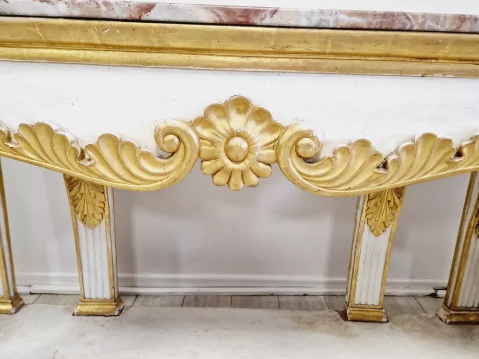 Immense Table Console Baroque Du 19ème Siècle Avec Plateau En Marbre-photo-7