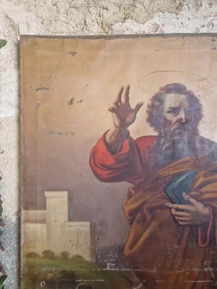 Immense Peinture à l'Huile Du 18ème Siècle Saint Matthias l'Apôtre-photo-3