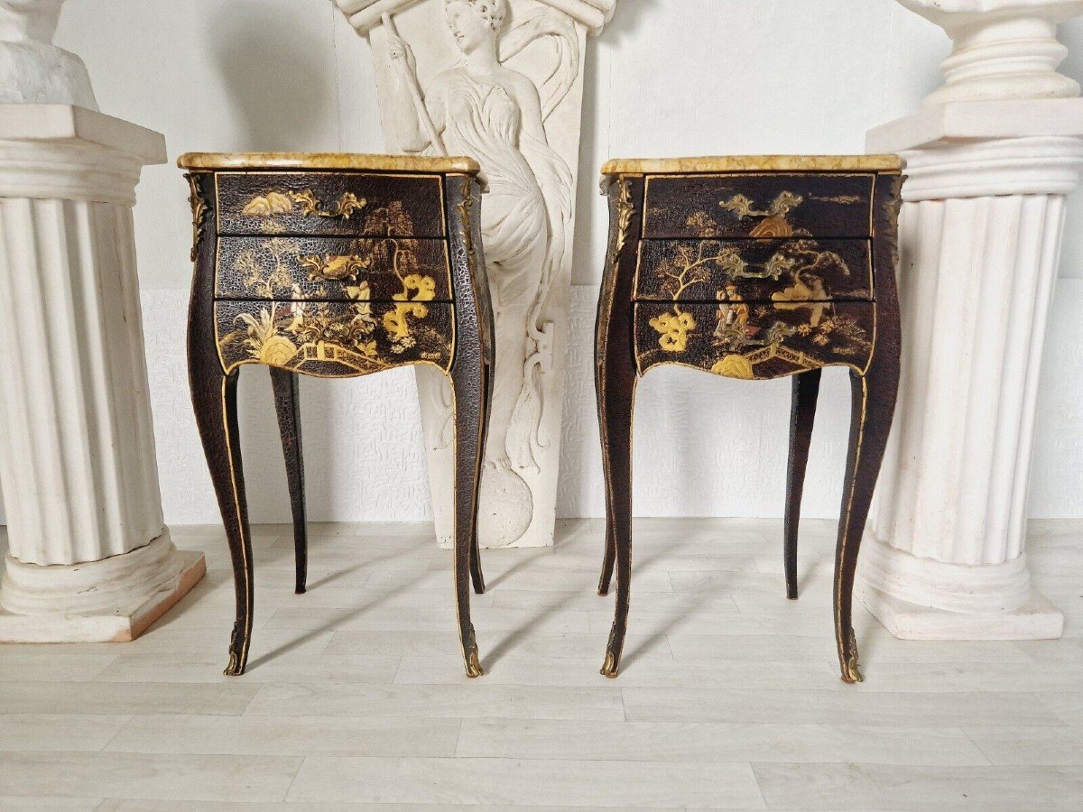 Antique Pair Of Chinoiserie Bedside Tables-photo-2