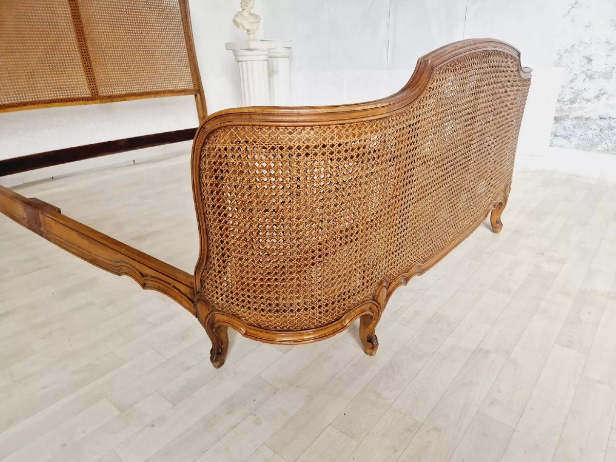 Basket Bed In French Cannage Louis XV Style Walnut-photo-4