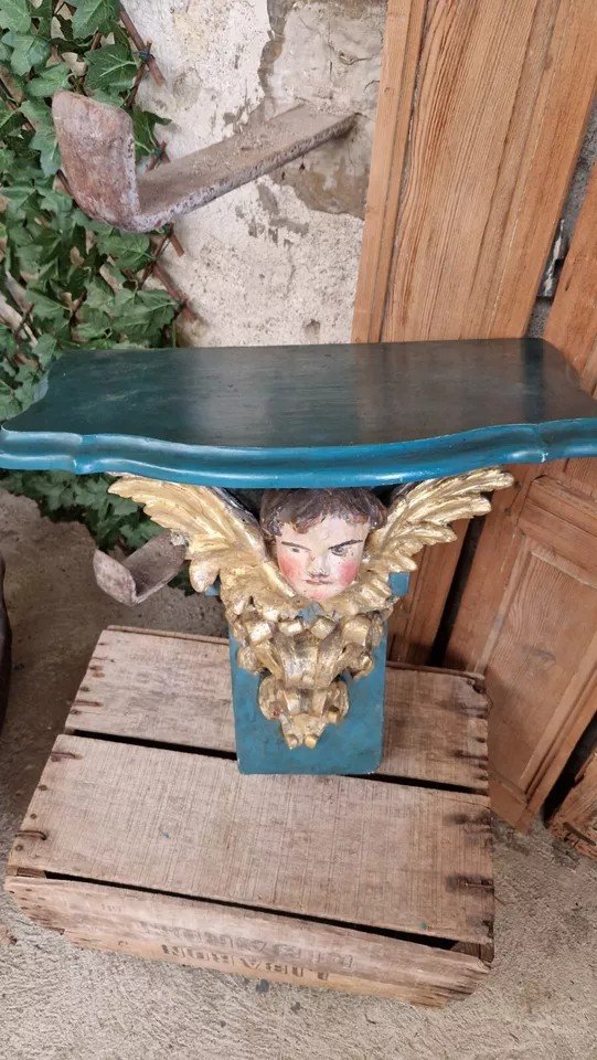 Antique 19th Century Church Console Table Decorative Cherub Head Wooden French Origin-photo-4