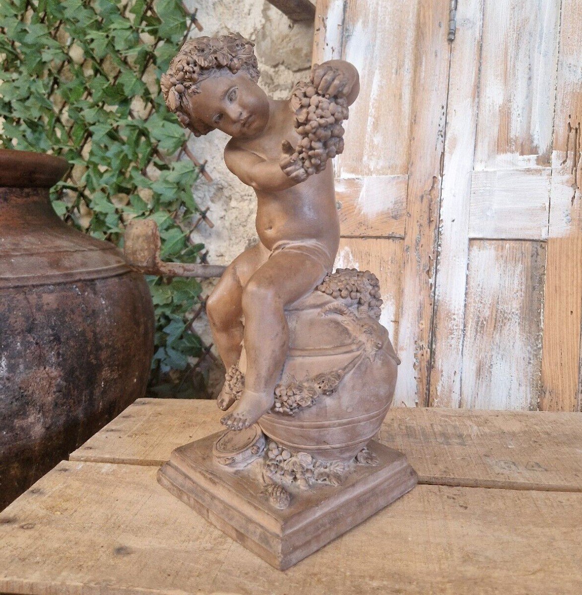 Antique Roman Style Sculpture Bacchus Signed 19th Century French-photo-5