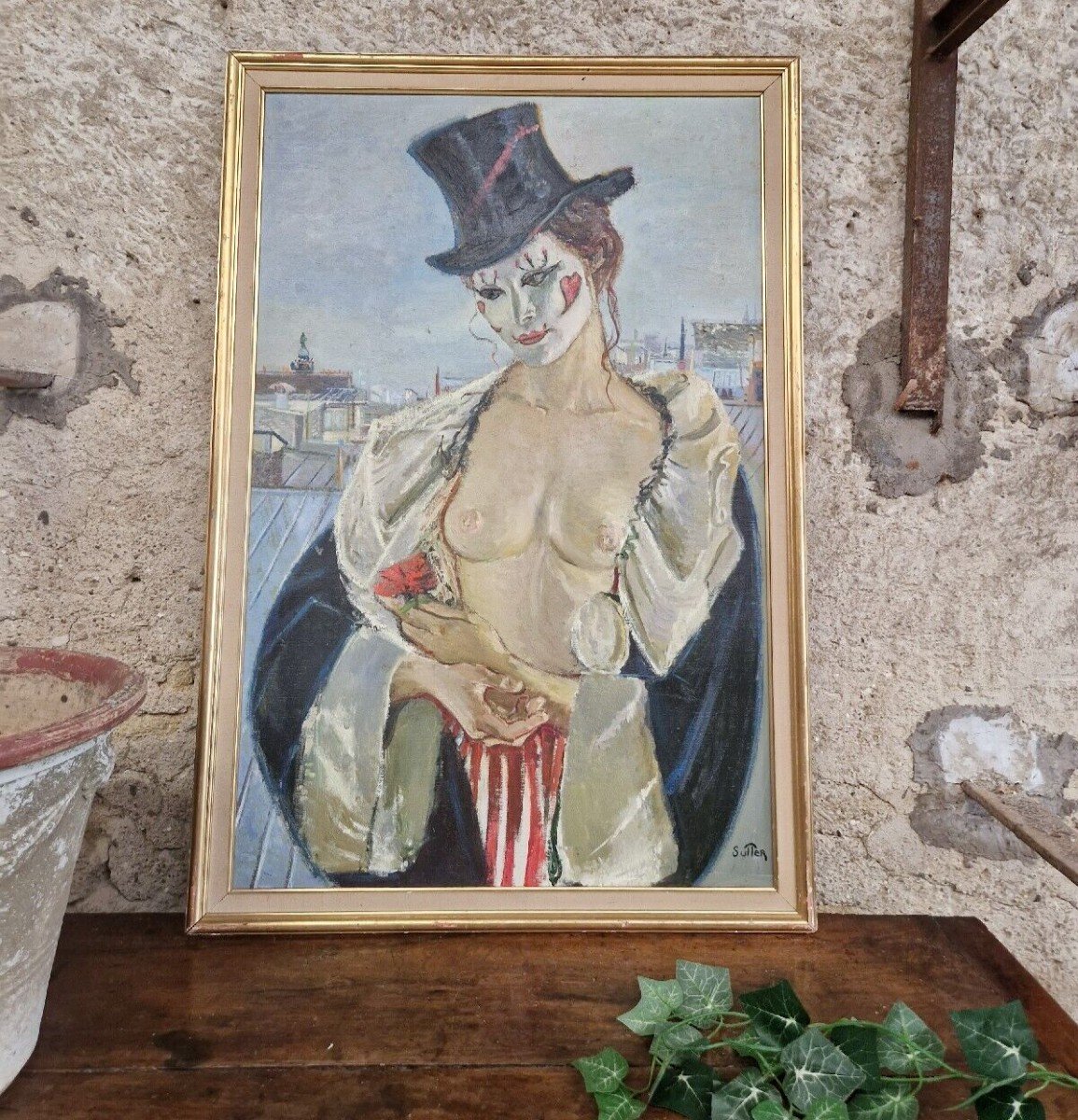 Peinture à L’huile Féminine Nue Ancienne Sur Toile Mid Century Français Mme Paris