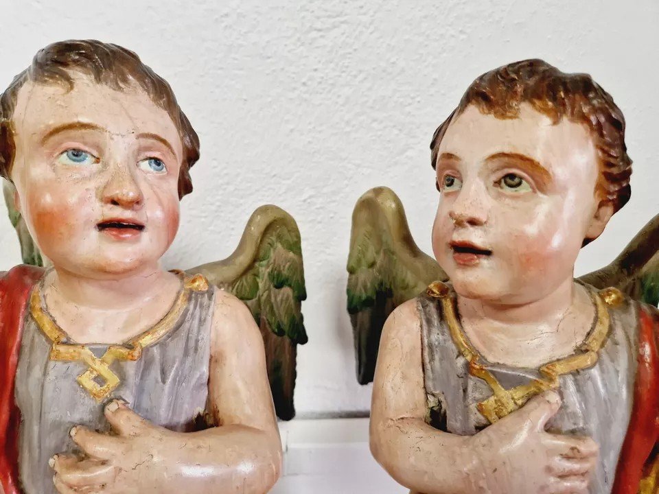 Pair Of Antique 19th Century Angel Torch Holders-photo-2