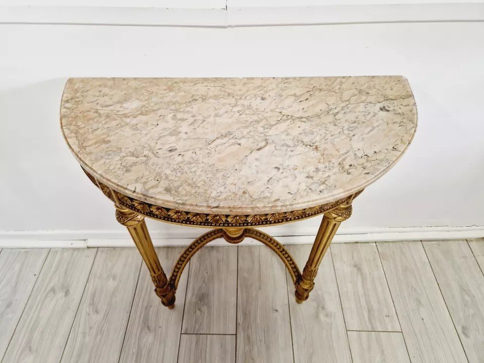 Console Ancienne De Style Louis XVI Avec Plateau En Marbre-photo-5