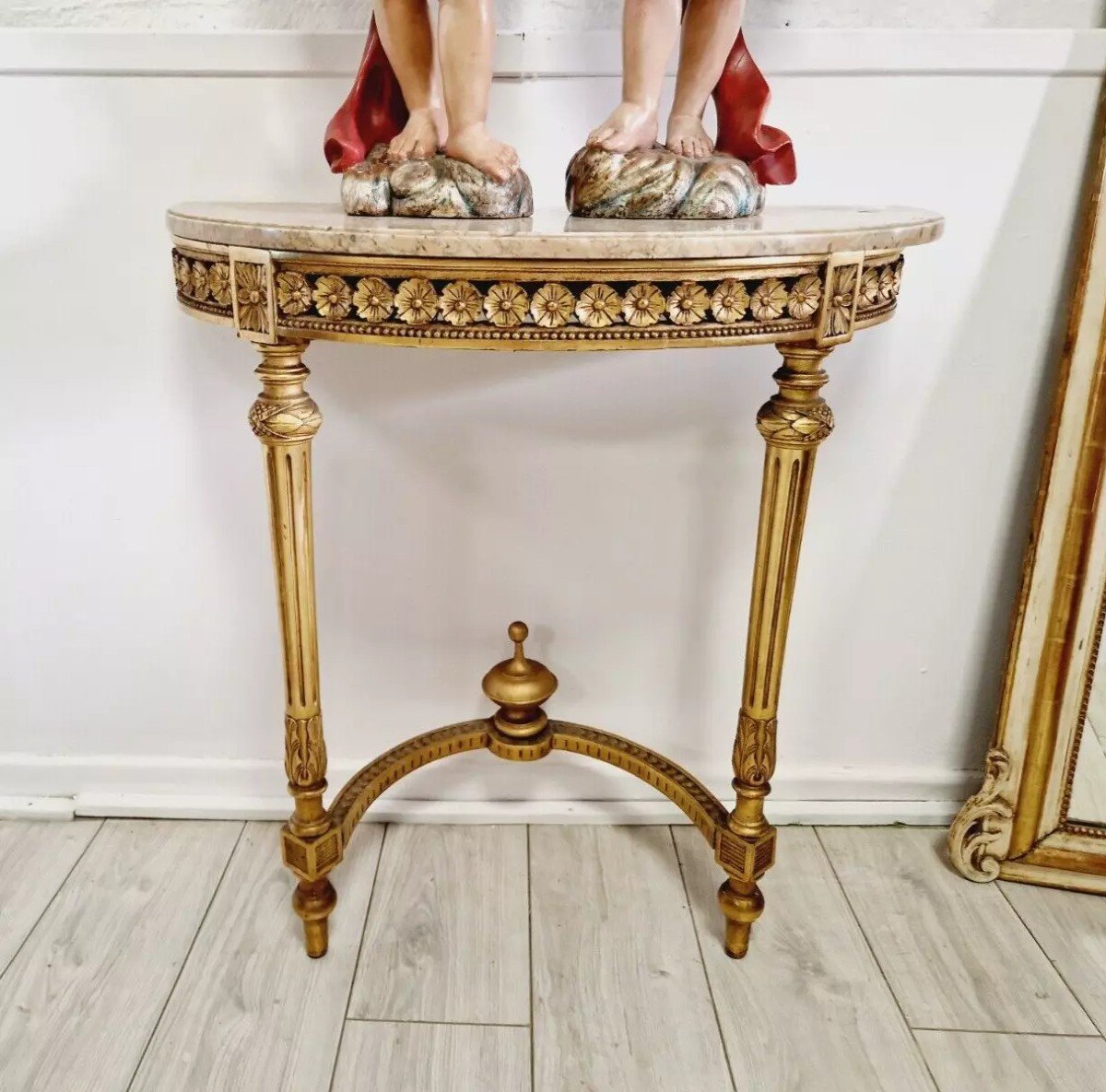 Console Ancienne De Style Louis XVI Avec Plateau En Marbre