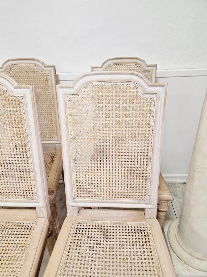 Set Of 6 Antique French Rattan Dining Chairs-photo-7