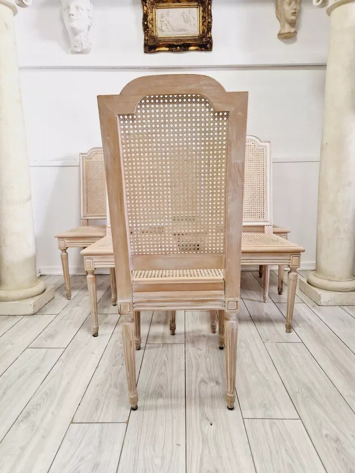 Set Of 6 Antique French Rattan Dining Chairs-photo-8