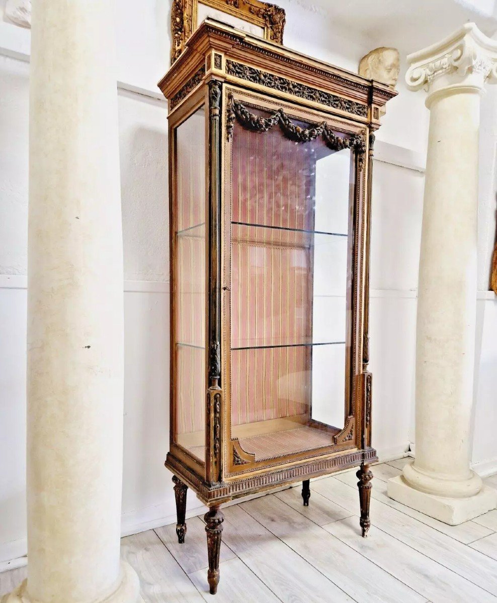 Vitrine Ancienne Française Dorée De Style Louis XVI